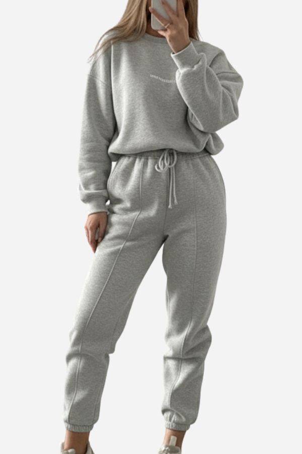 Grey Storm Sweater Mock Neck athleisure set with relaxed fit and adjustable waist
