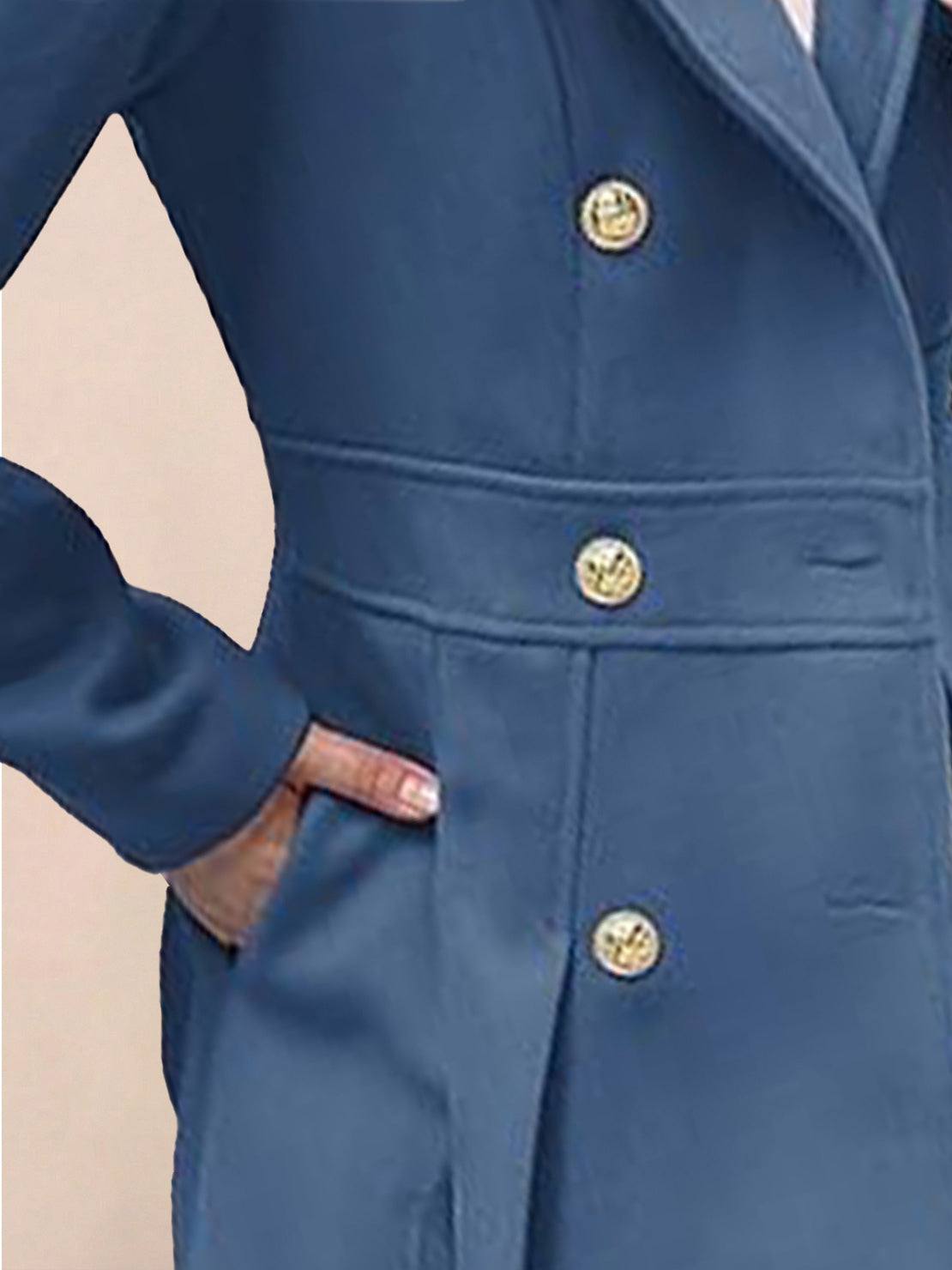 Tailored fit and flare trench coat with double-breasted buttons and smooth lining