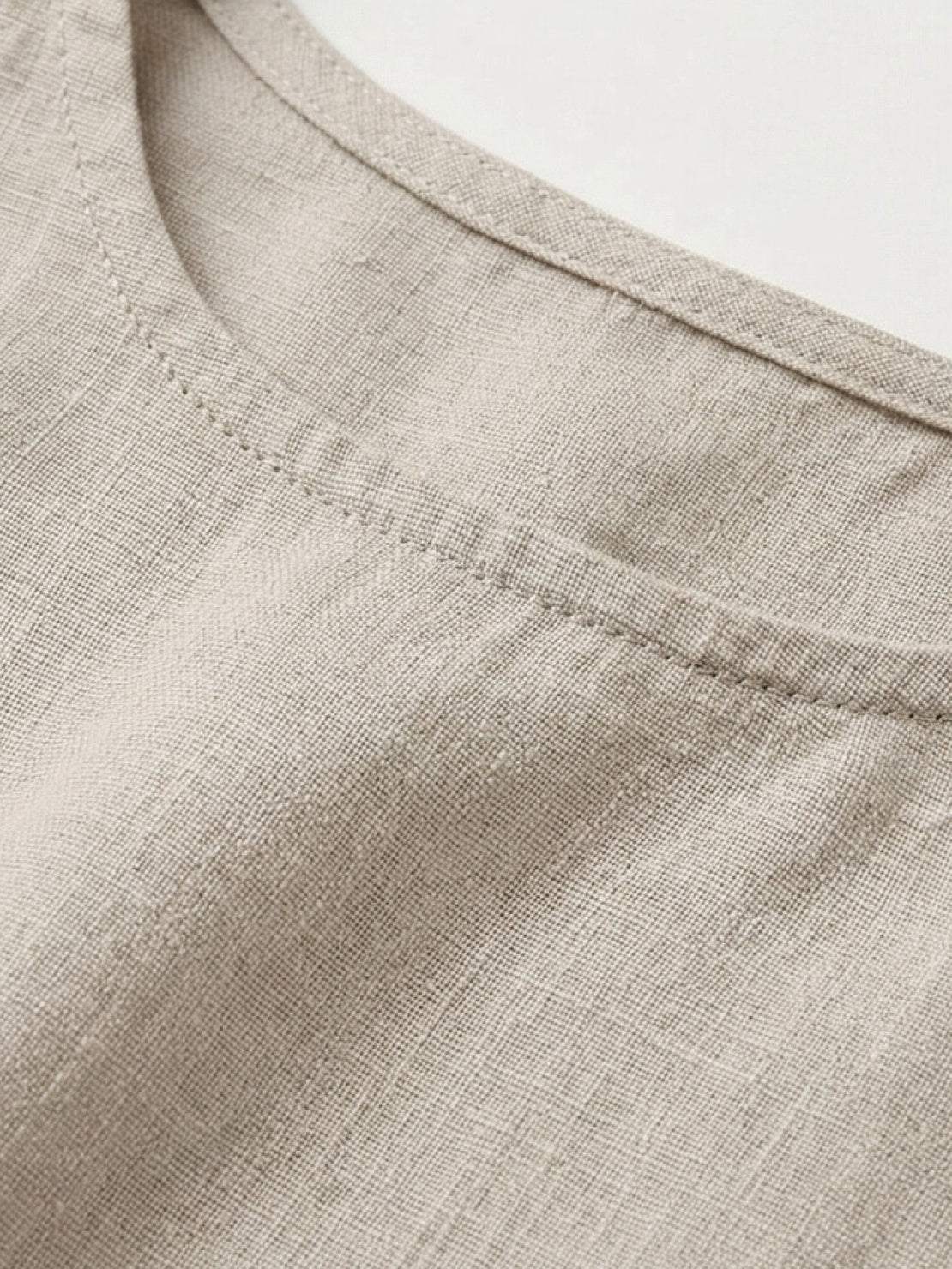 Lightweight cotton linen sleeveless maxi dress with round neckline and relaxed ankle-length silhouette