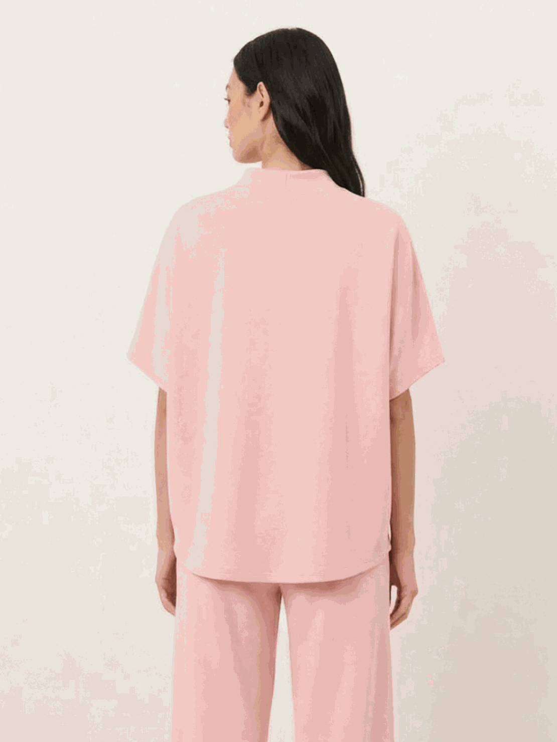 Cotton-blend capelet lounge set with mock neck top and wide-leg pants in relaxed fit