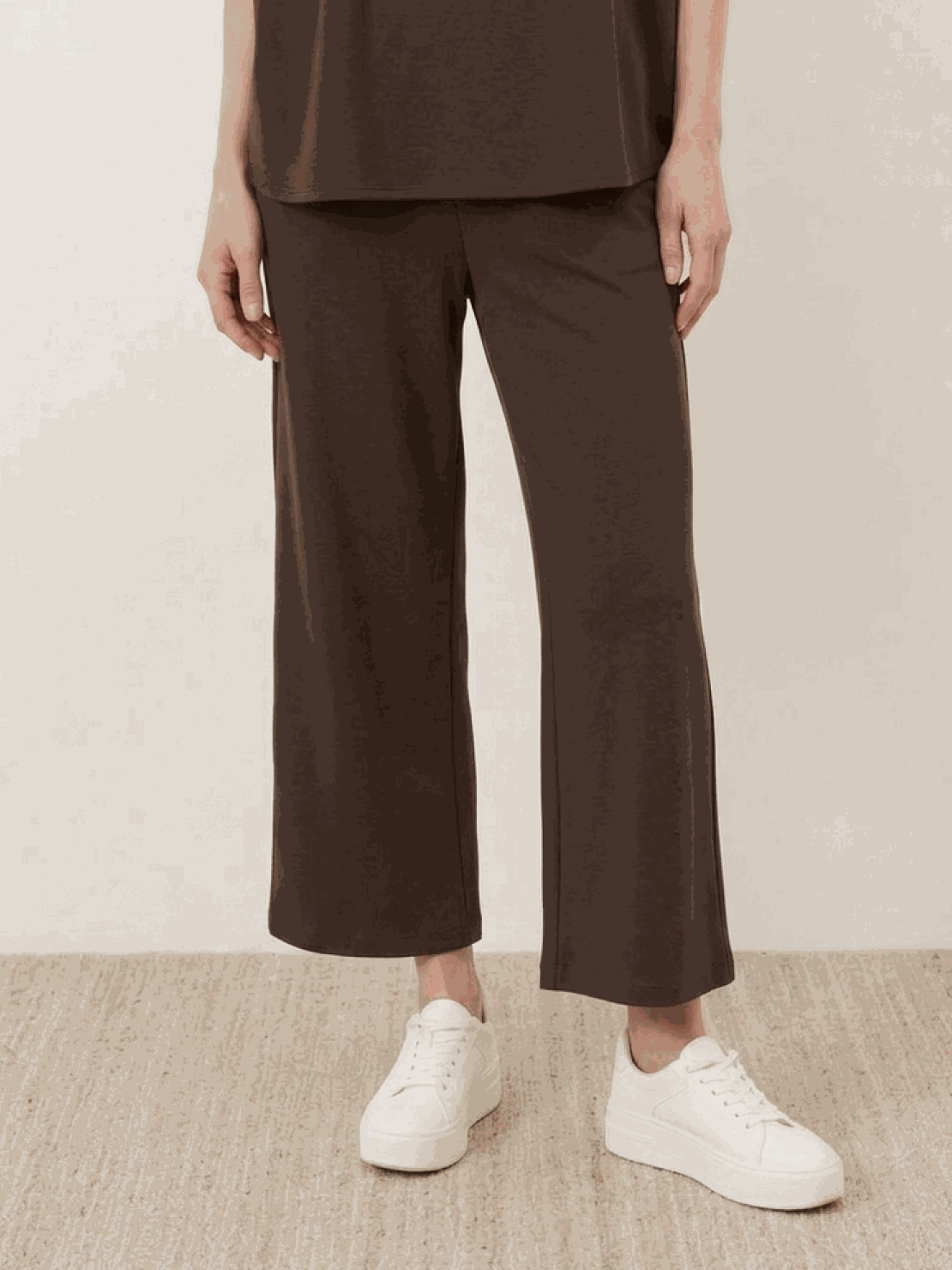 Cotton-blend capelet lounge set with mock neck top and wide-leg pants in relaxed fit