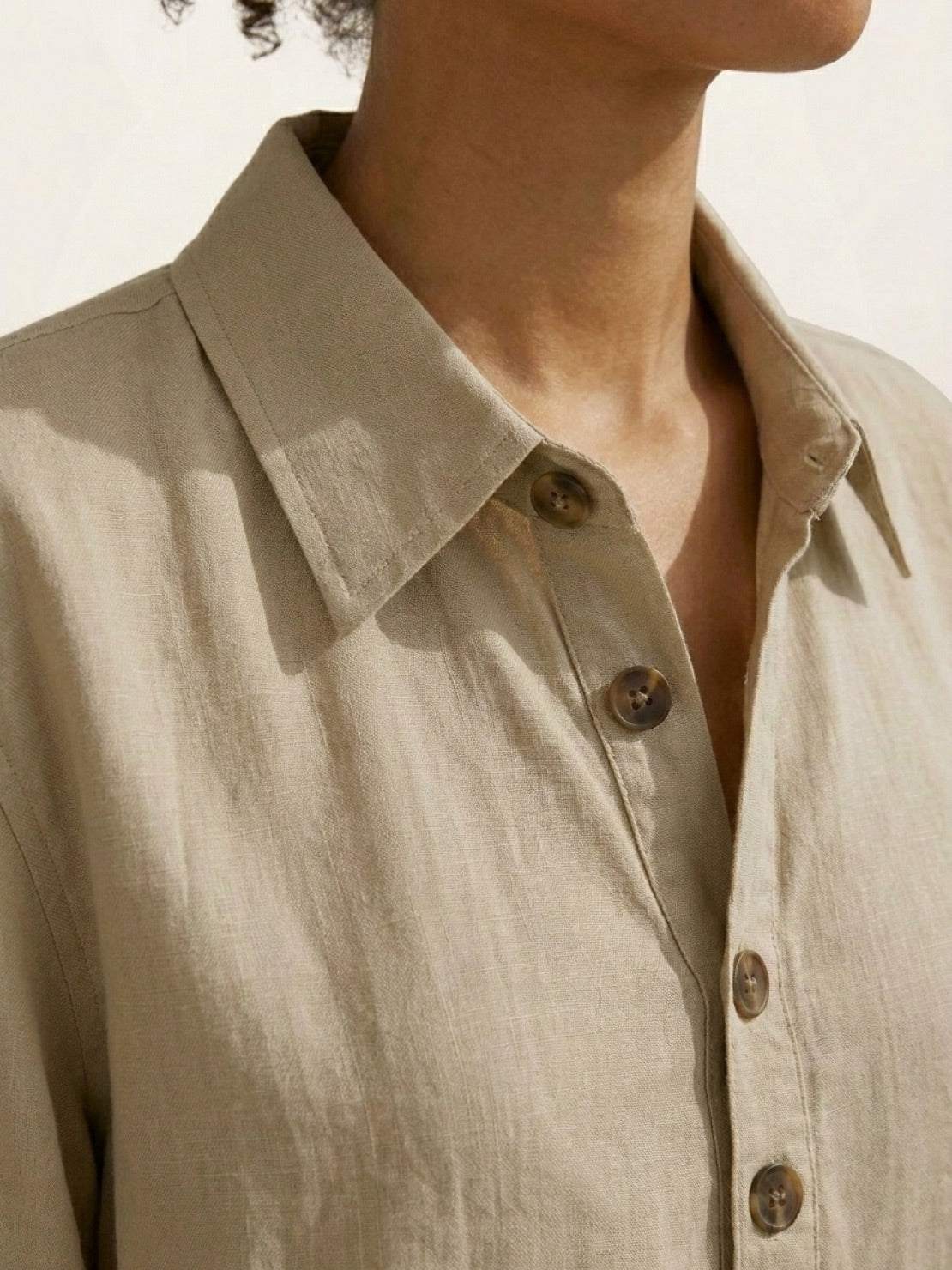 100% cotton beige button-front co-ord set with oversized top and relaxed shorts