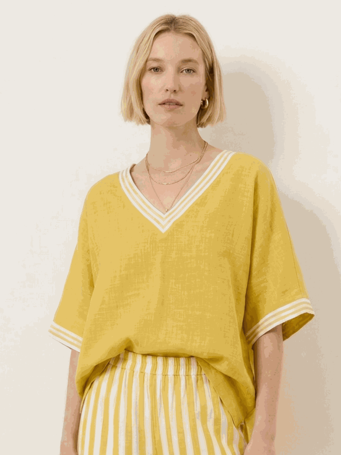 Striped wide-leg co-ord set with oversized top and palazzo pants featuring contrast stripe trim and elastic waistband