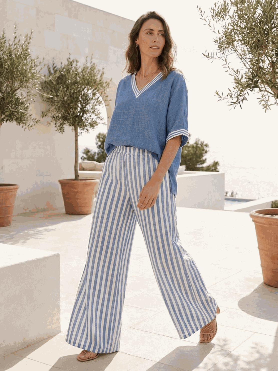 Striped wide-leg co-ord set with oversized top and elastic waist palazzo pants in multiple colors