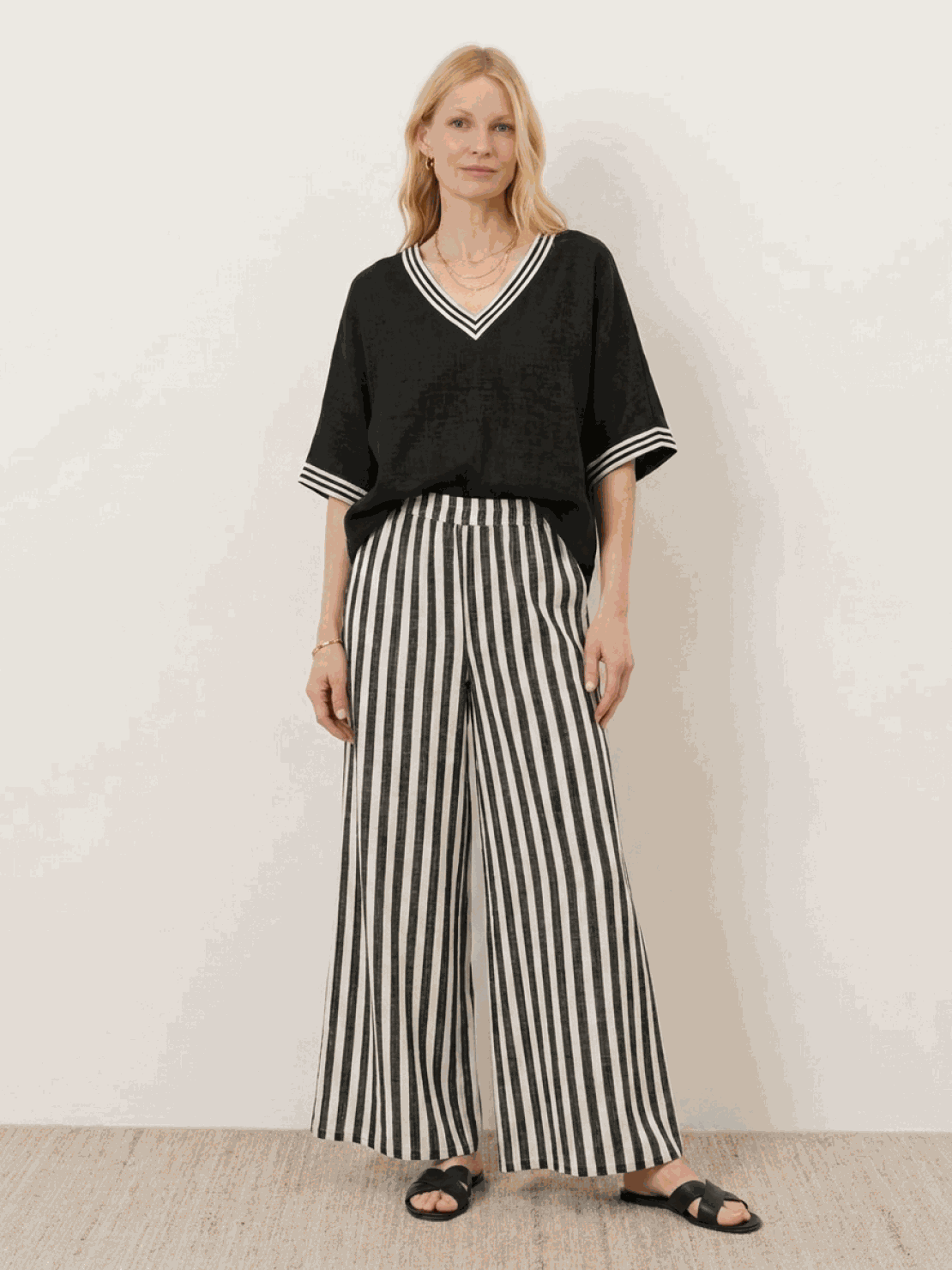 Striped wide-leg co-ord set with oversized top and elastic waist palazzo pants in multiple colors