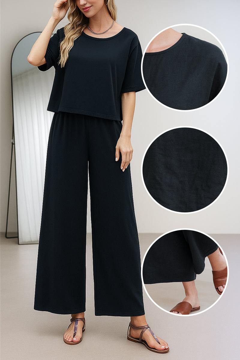 Lightweight Breezy Meadow Two-Piece Set with relaxed fit and crumpled texture in soft polyester fabric