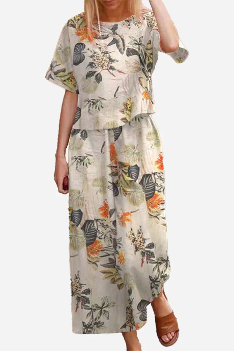 Lightweight Breezy Meadow two-piece set with relaxed fit and wide-leg trousers in soft polyester fabric