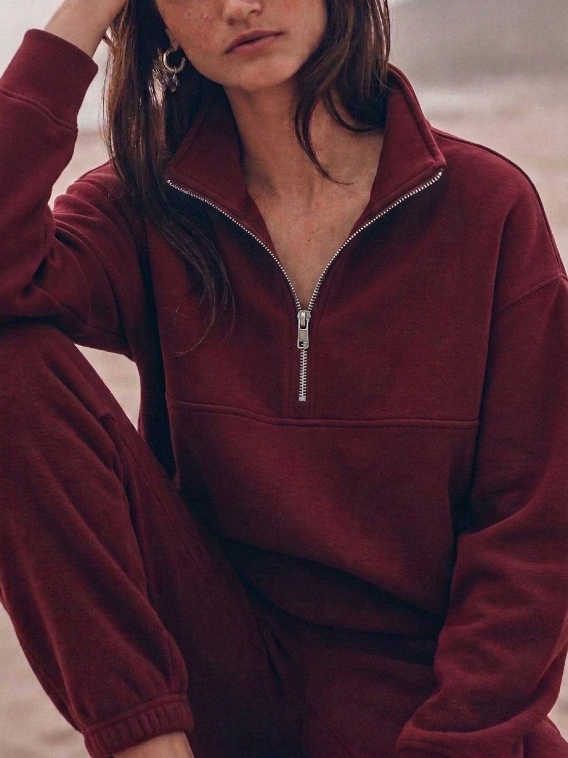 cotton-blended two-piece tracksuit with zip-front top and relaxed straight-leg pants