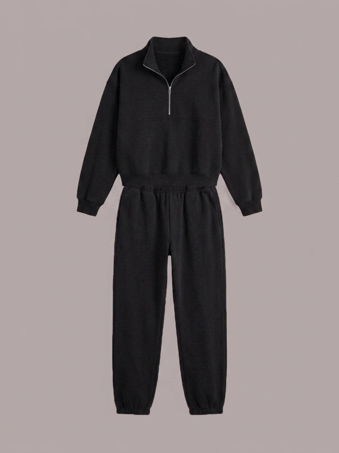 cotton-polyester cotton-blended two-piece tracksuit with zip-front top and straight-leg pants