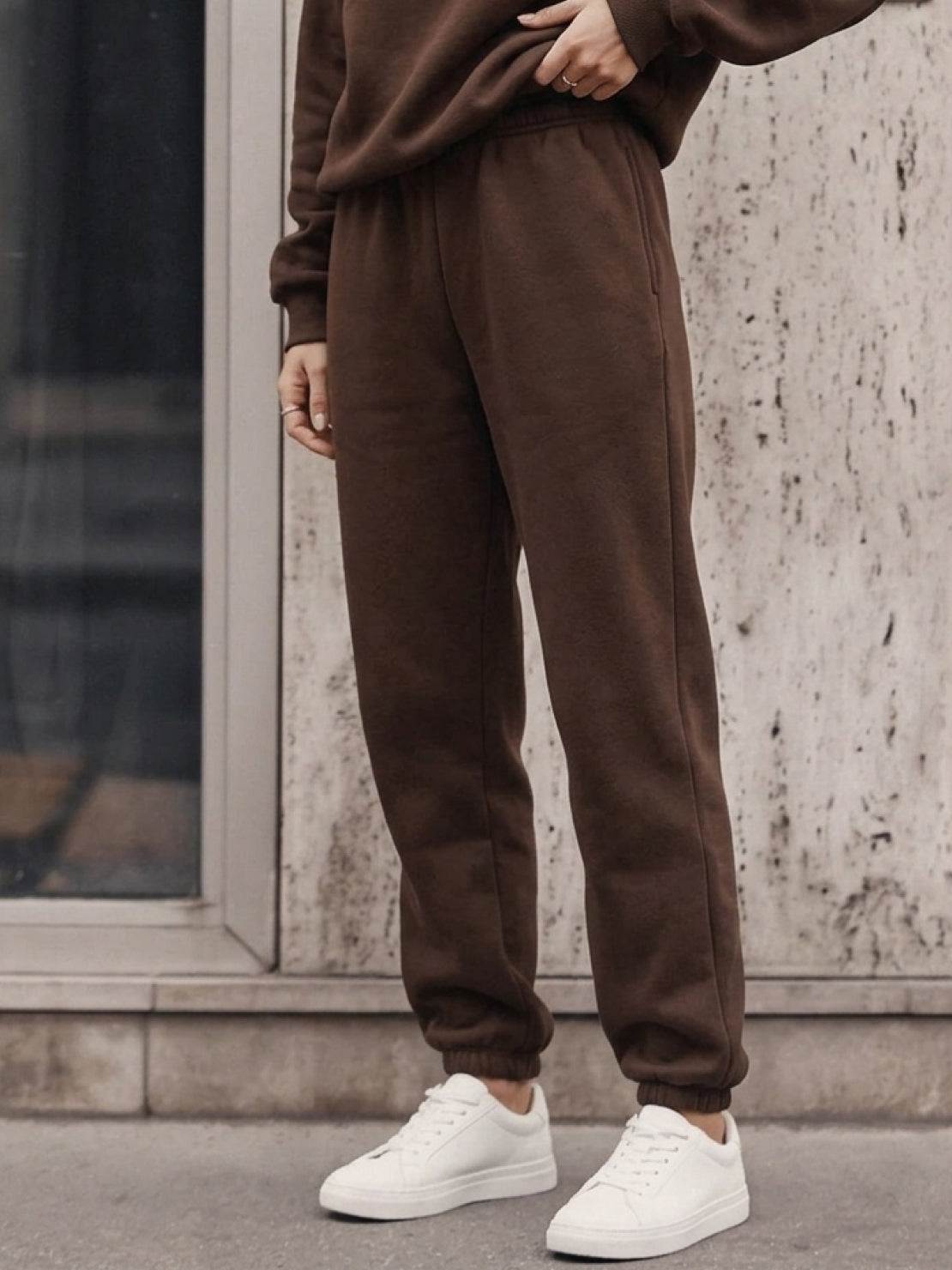 cotton-blended two-piece tracksuit with high stand collar zip and relaxed fit pants