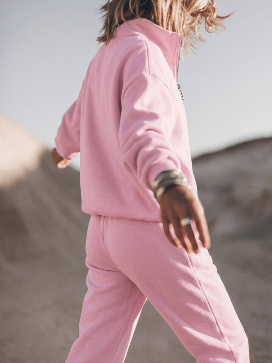 cotton-blended two-piece tracksuit with zip-front top and straight-leg pants in relaxed fit