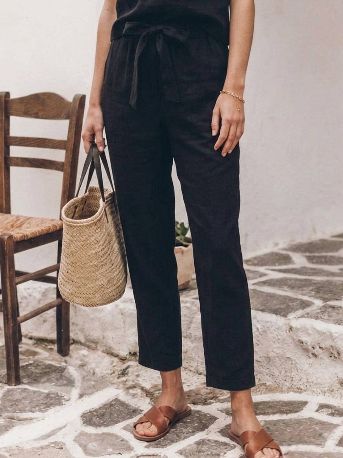 Minimalist cotton-linen monochrome set with breathable fabric and relaxed fit