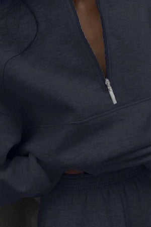 Classic Airplane Set dark navy cotton blend tracksuit with half zipper pullover and elastic waistband joggers
