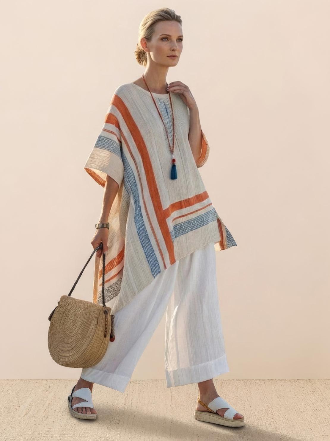 Coastal Comfort Linen two-piece set with artisan crochet and breathable fabric