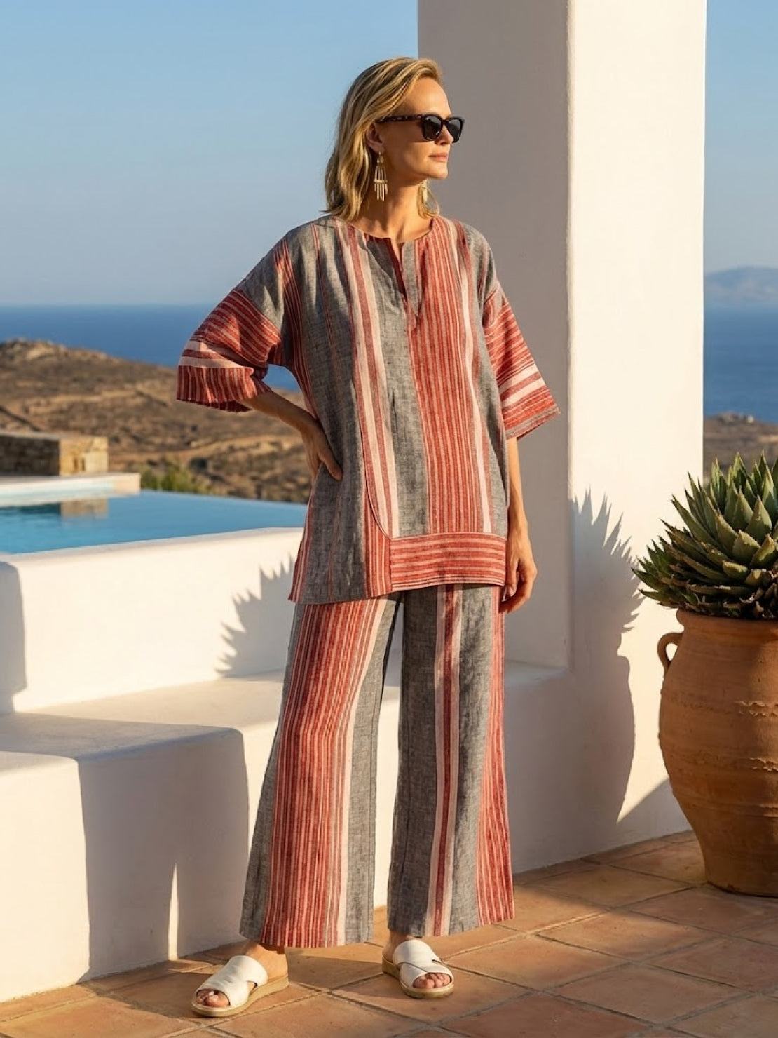 Coastal Comfort Linen two-piece set with lace details and breathable fabric