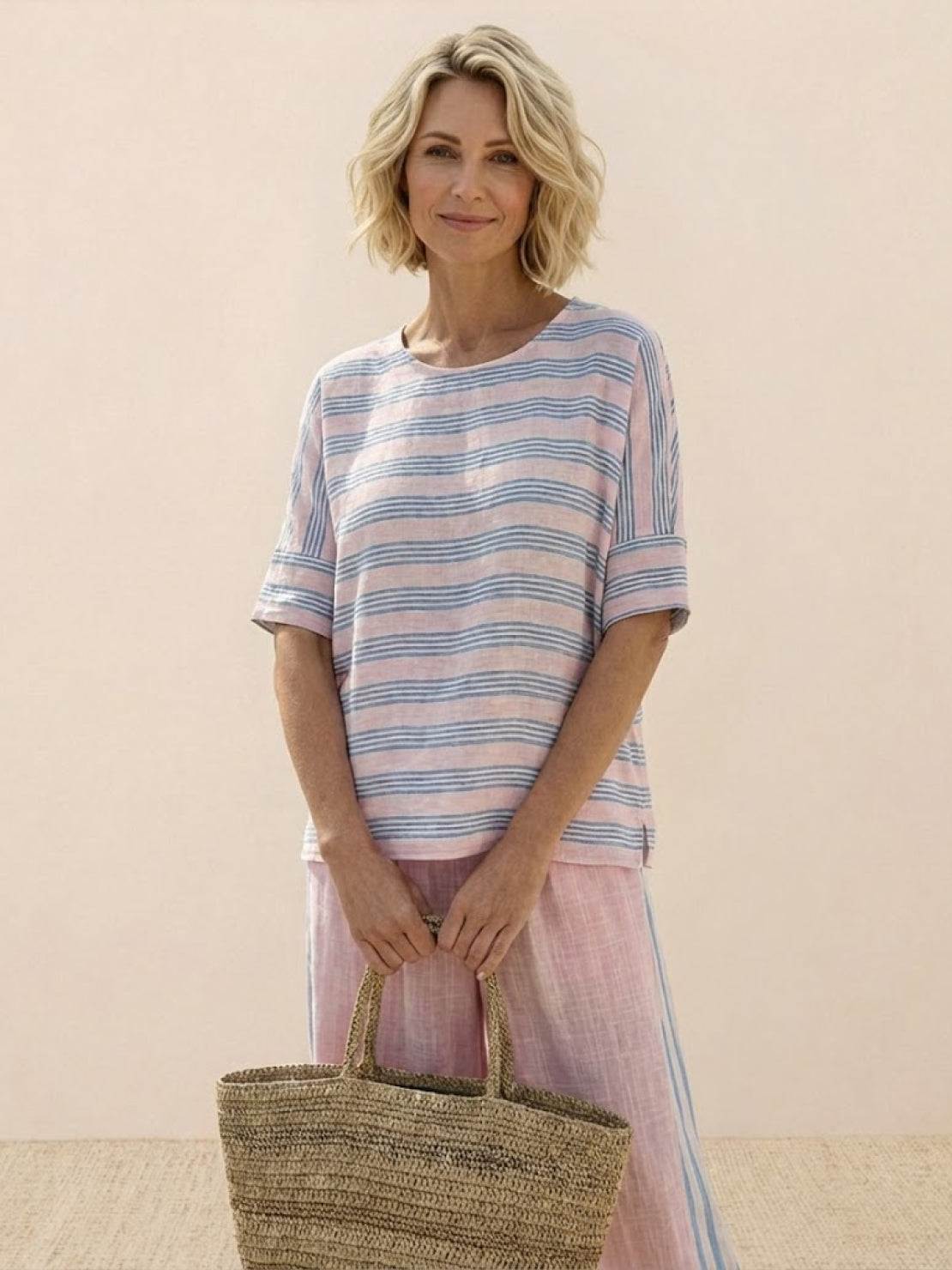 Coastal Comfort Linen two-piece set with lace details and flowing linen fabric