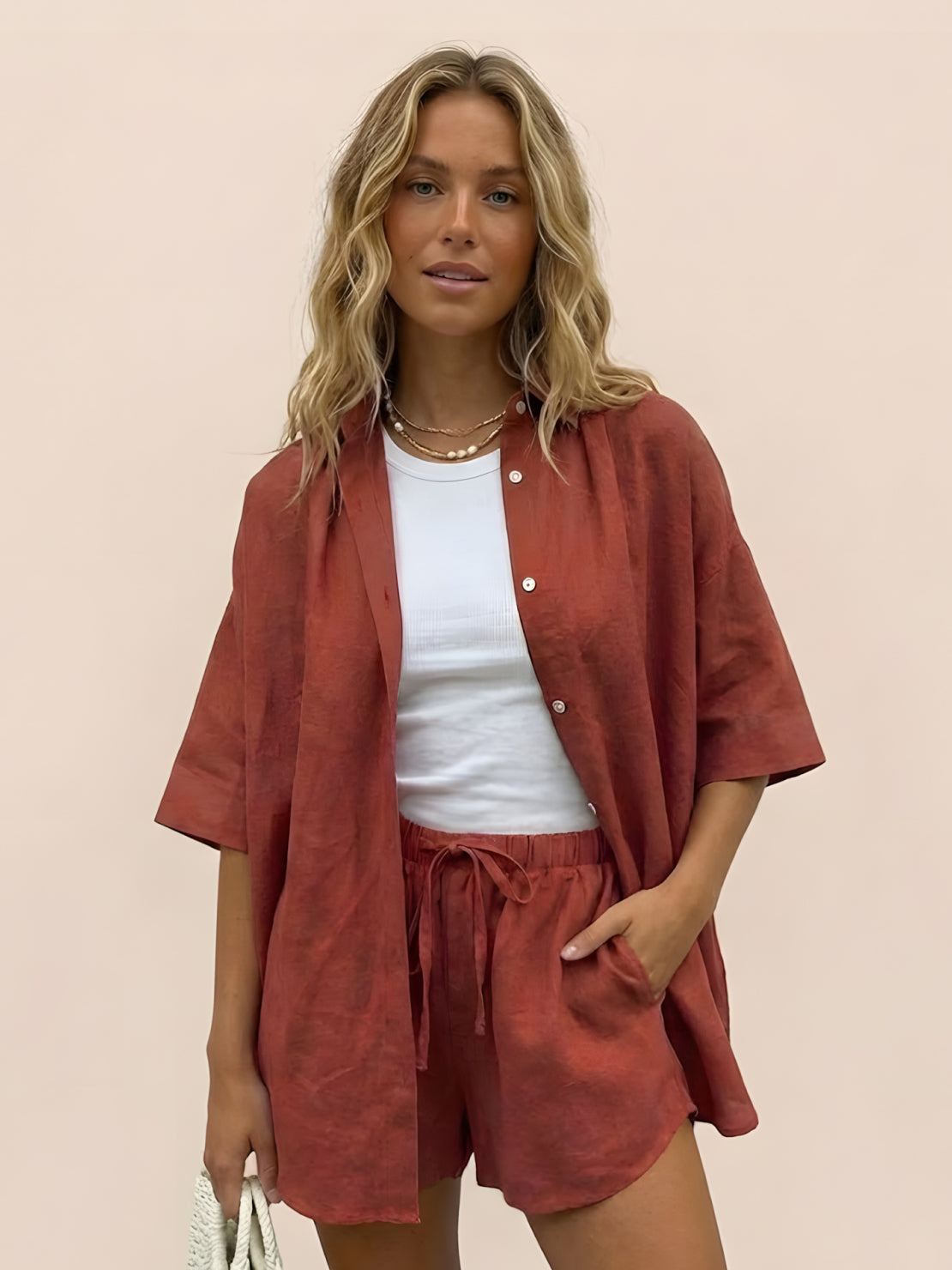 Coastal Linen Cotton two-piece set with breathable cotton-linen blend and relaxed fit