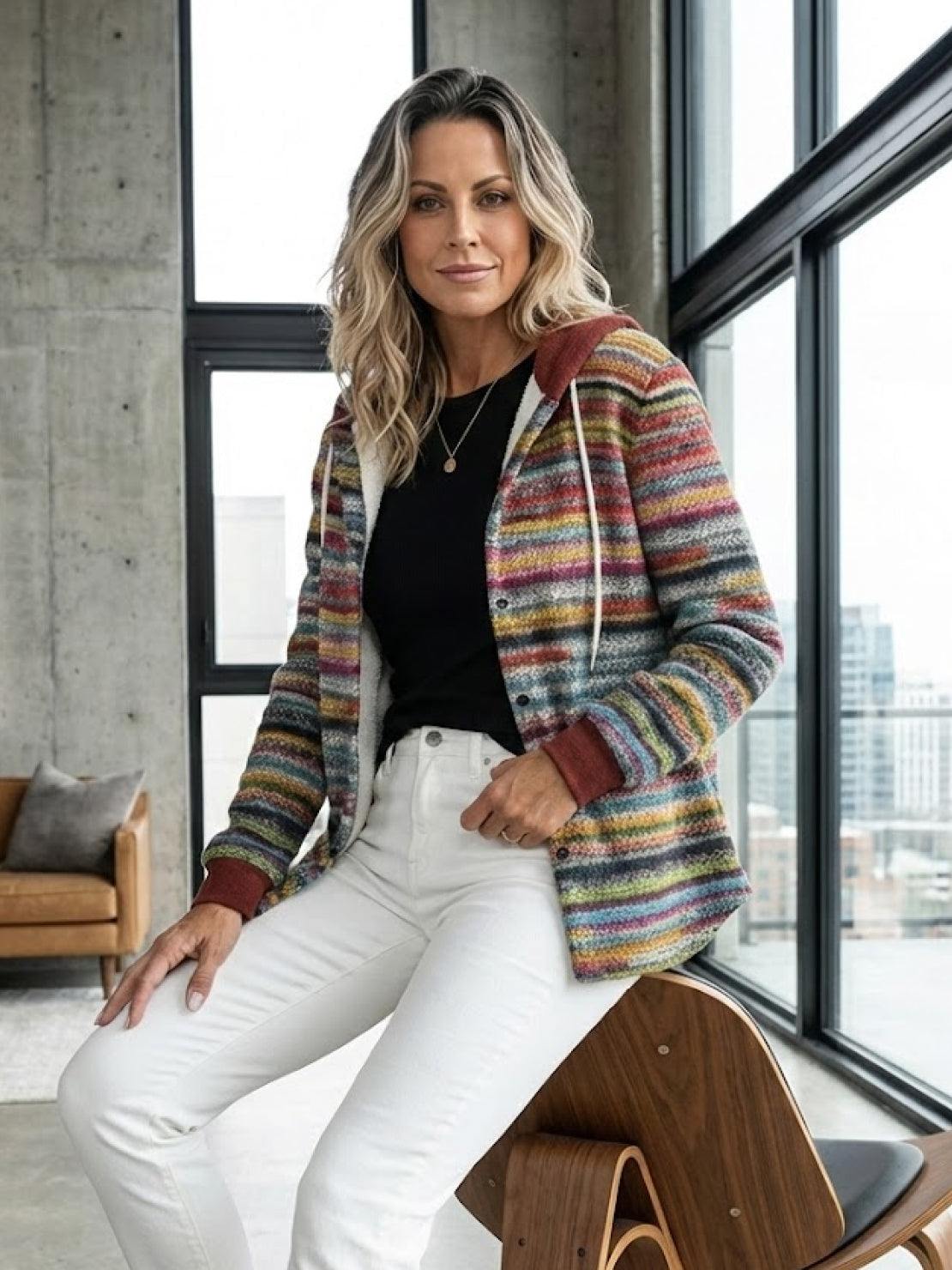 Highland Plaid Shacket cozy hooded overshirt with fleece lining and button front closure