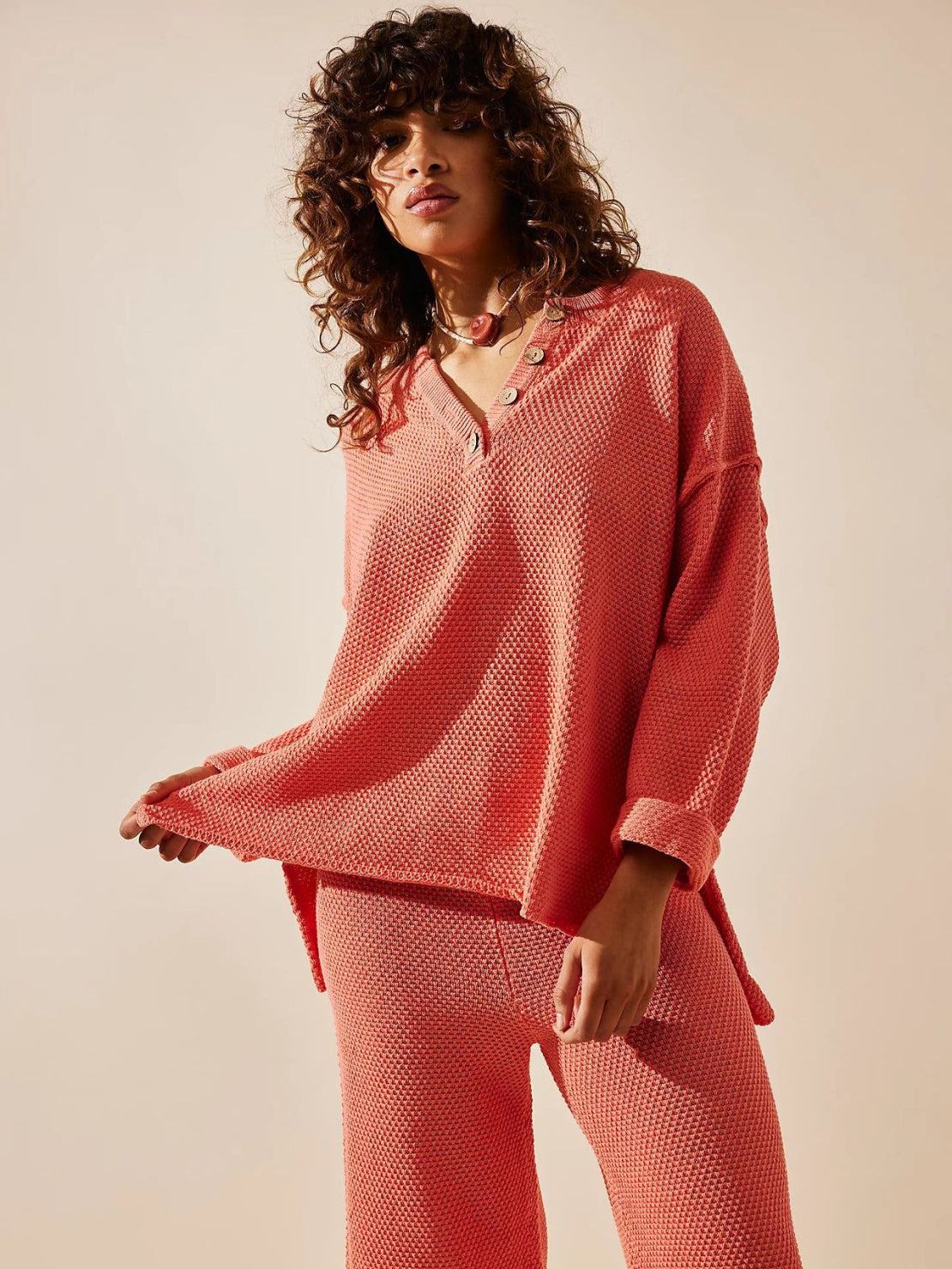Two-piece oversized set designed for multi-weather comfort with lightweight, wrinkle-resistant fabric and relaxed fit