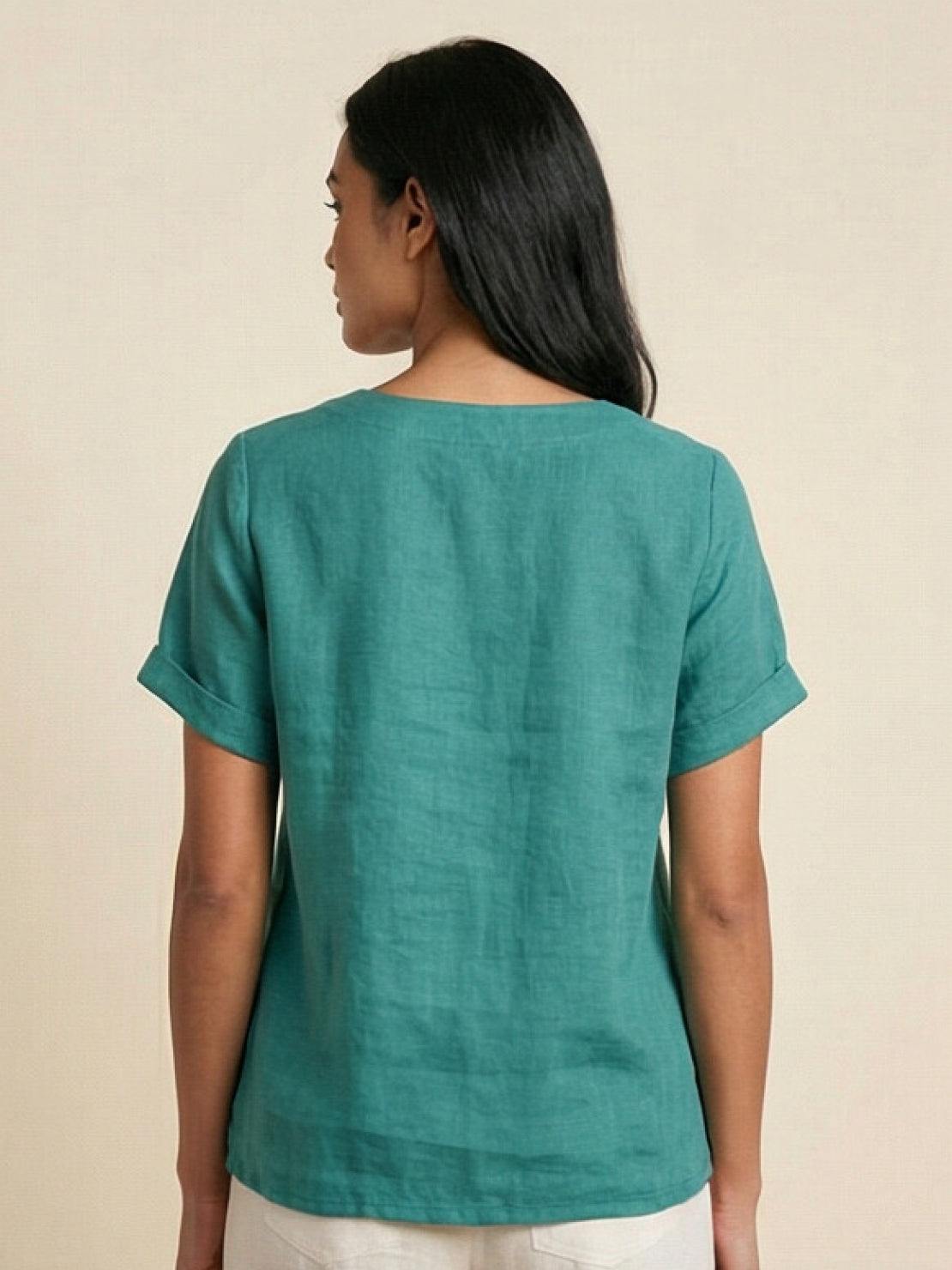 Relaxed Fit Linen Button-Up Tee made of breathable cotton and linen with stylish button detail and loose fit for comfort