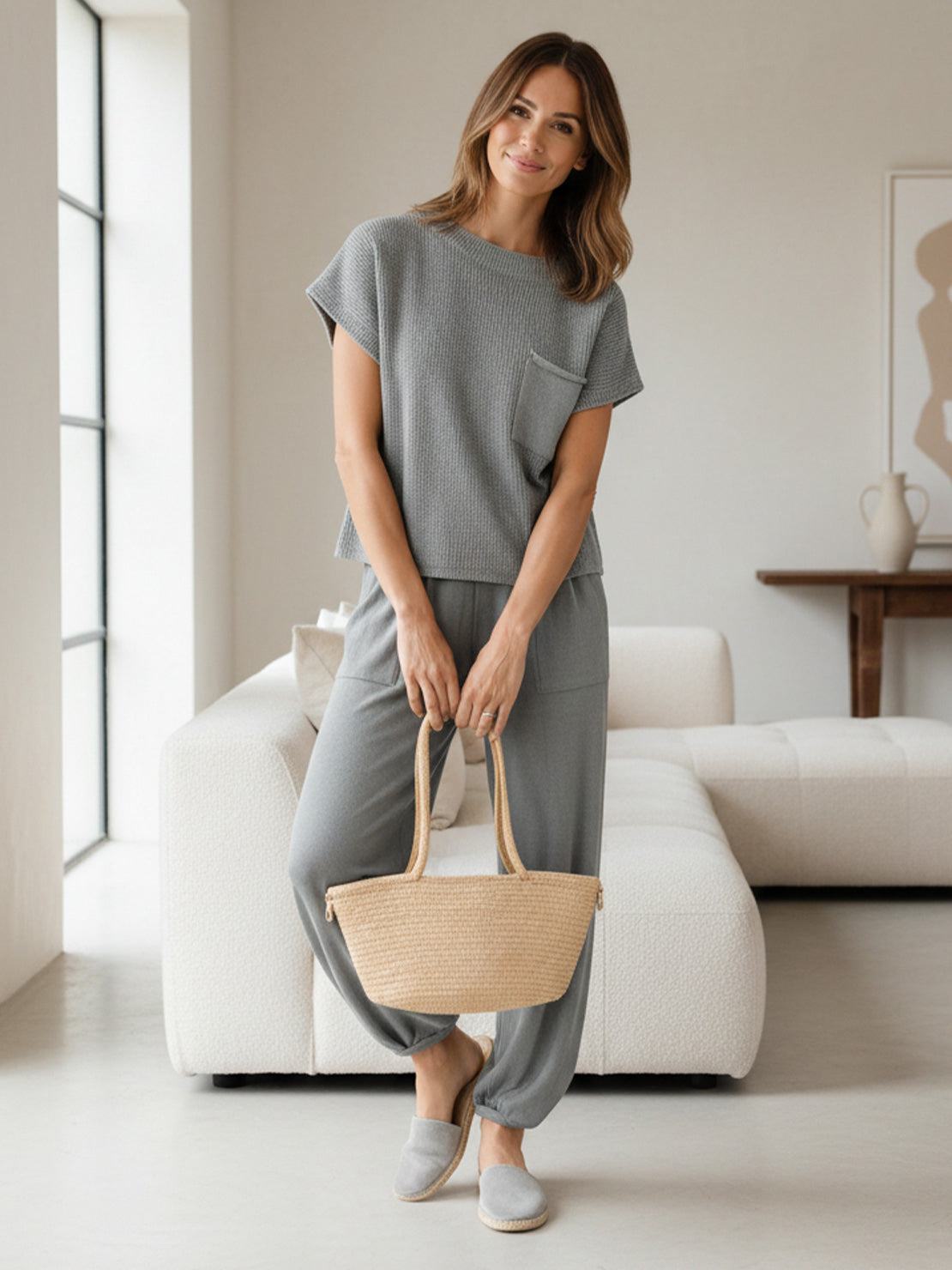 Comfy Couture knit sweater two-piece set with relaxed fit and soft fabric