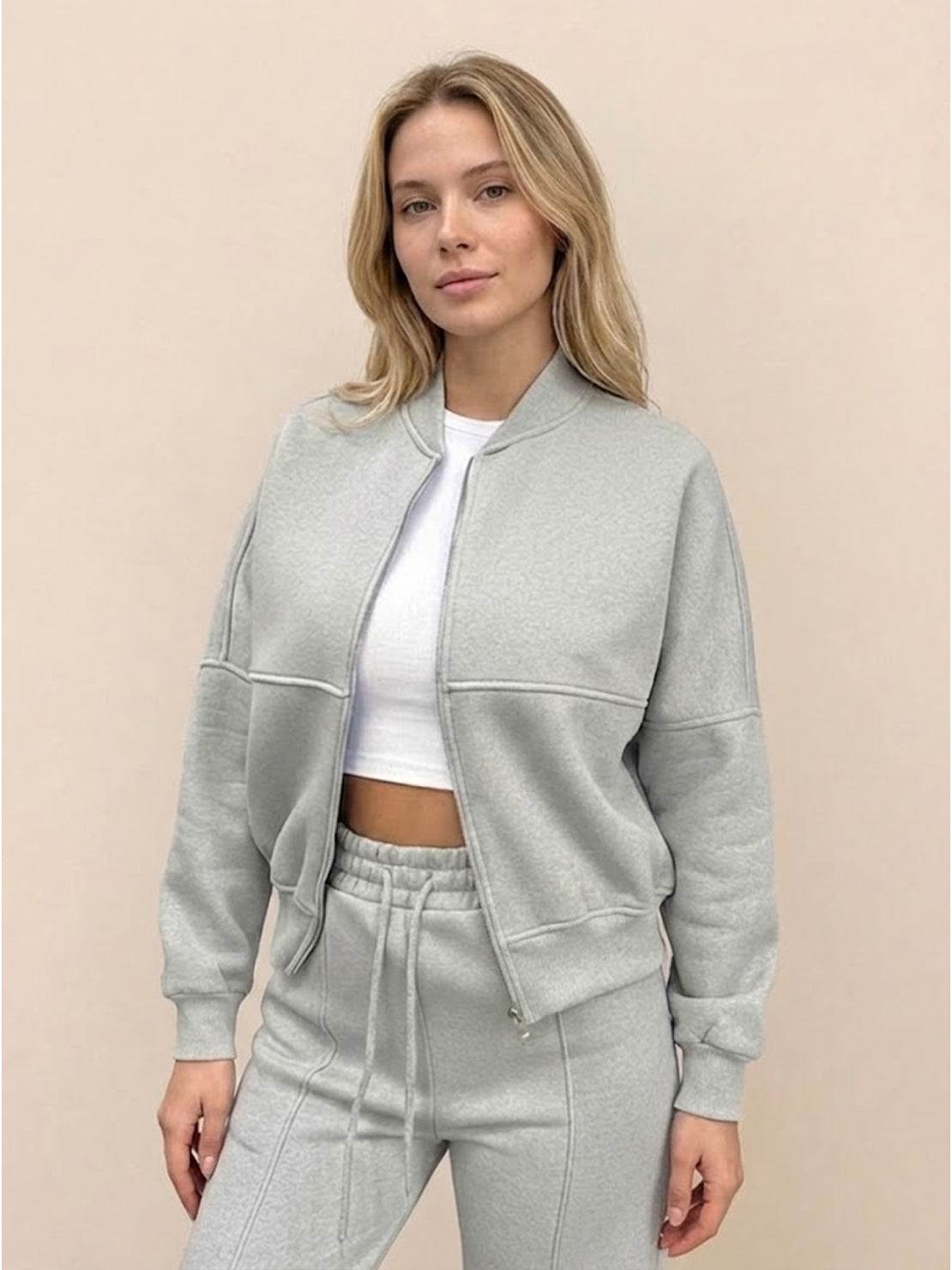 The Voyager Zip Set two-piece zip-front sweatshirt and wide-leg joggers for travel and casual style