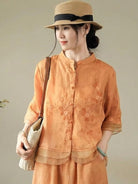 Cotton Linen Tuscany 2-piece set with sheer embroidered top and wide-leg linen trousers in breathable cotton-linen blend fabric