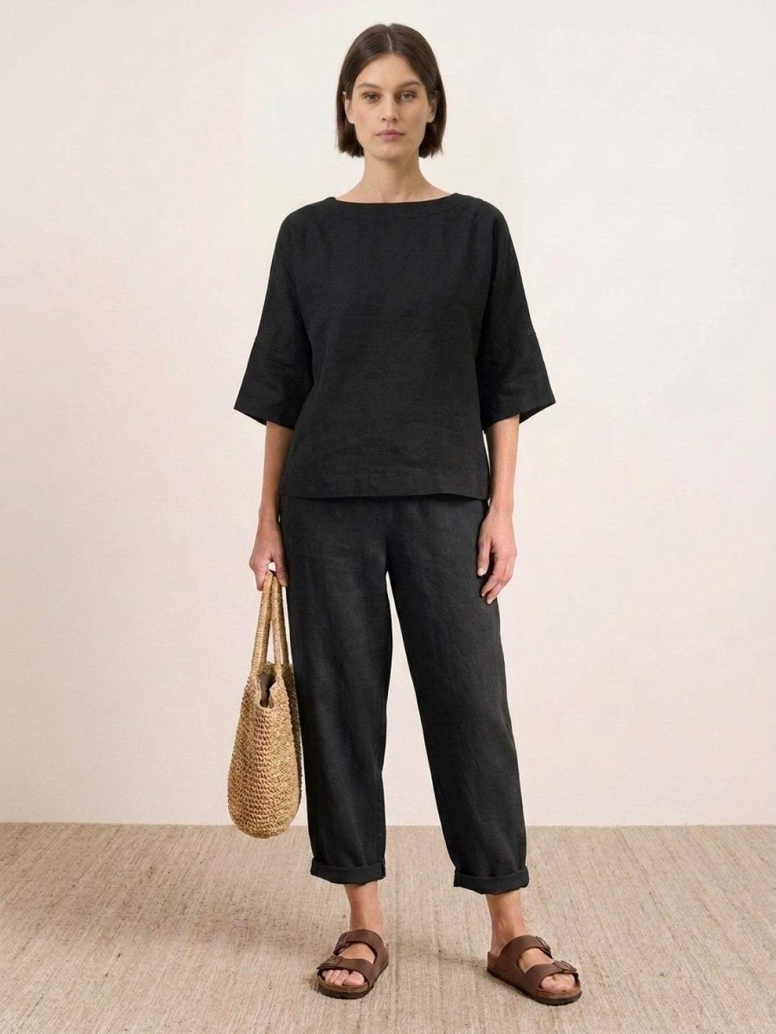 Monochrome batwing leisure co-ord with boxy crop top and high-waisted tapered pants