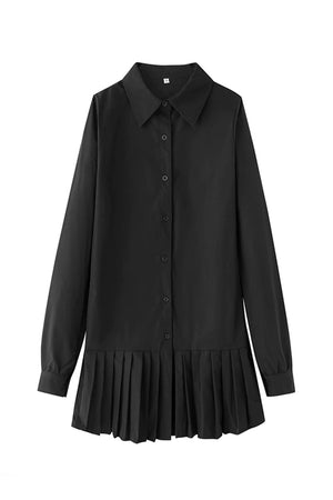 Pleated Fashion Plain Shirt Dress