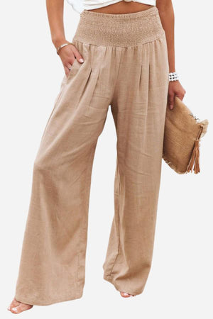 High-Waist Cotton Linen Palazzo Pants