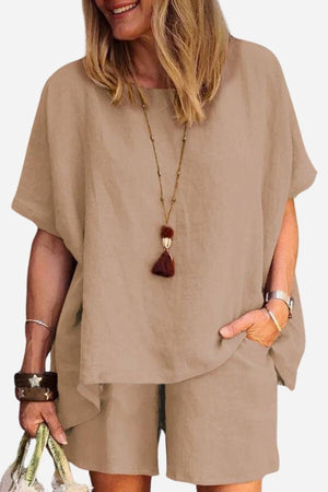 Comfy Linen-like Shirt & Shorts Two-Piece Set