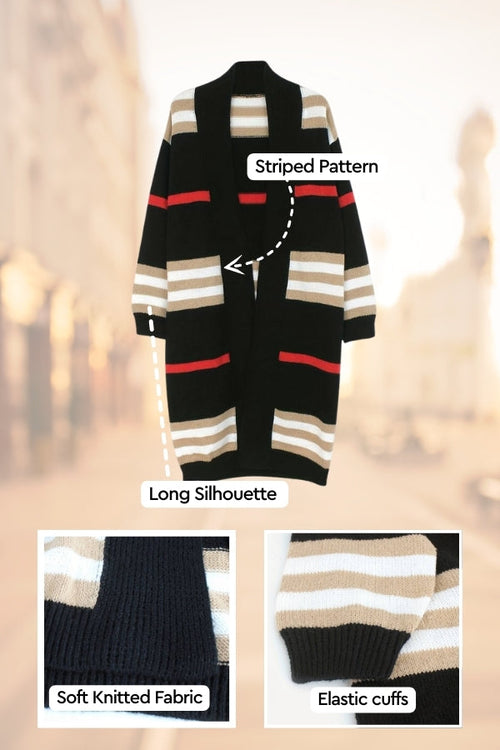 Cozy Striped Long Knitted Cardigan