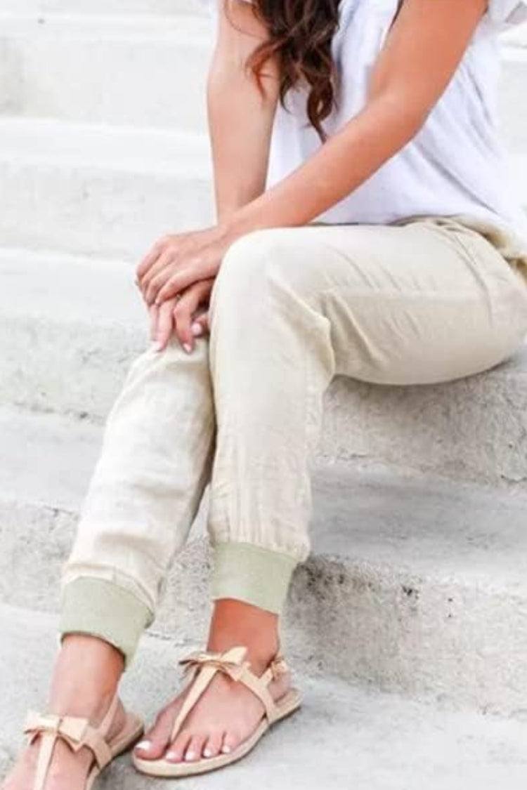 Women wearing relaxed chic elastic ankle pants in casual stylish poses