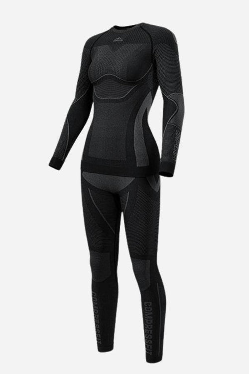 AeroTherm Breathable Warmth black seamless thermal insulation set with long sleeves and leggings for lightweight winter warmth
