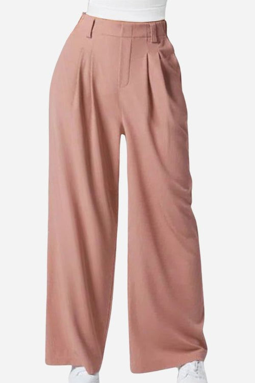 High-waisted plicated wide leg waffle pants in light brown with pleats and wide cut
