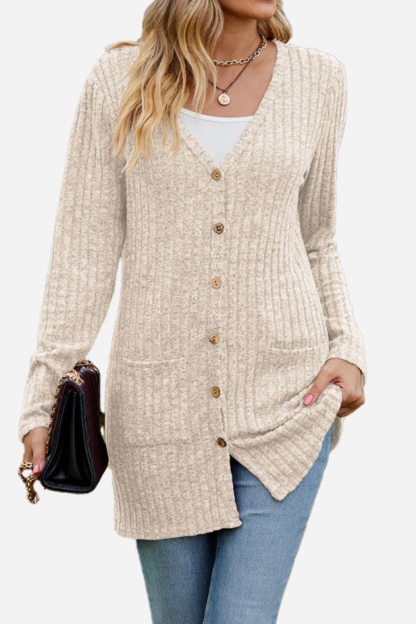 Lightweight ultra soft long knit cardigan with buttons and pockets for women