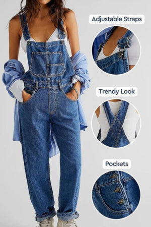 Denim-look, Tapered-leg Adjustable Bib Overalls