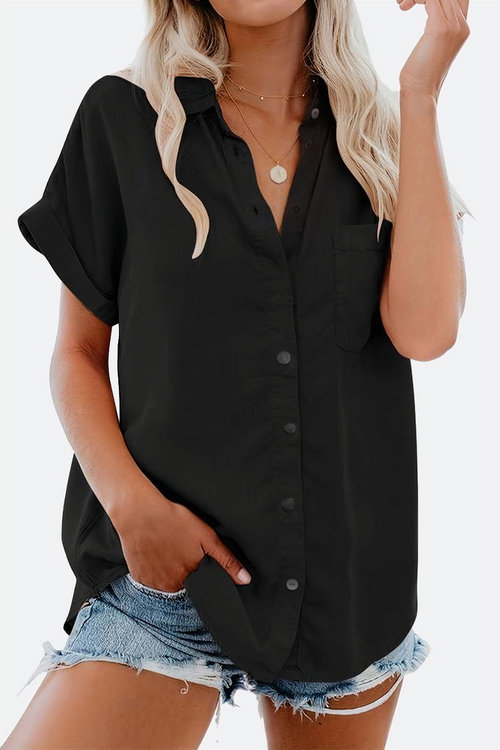 V-Neck Collared Button Blouse