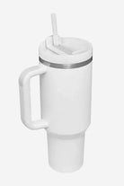 white stainless steel indestructible travel cup with handle and detachable straw