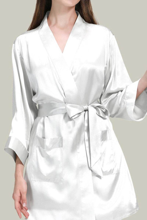 Women's white Mulberry Silk Nighty and Robe Set with belt, soft and breathable luxury sleepwear