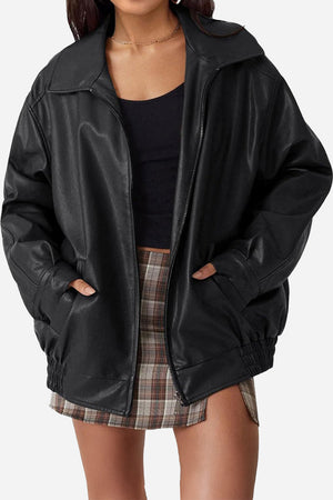 Oversized Faux Leather Motorcycle Jacket