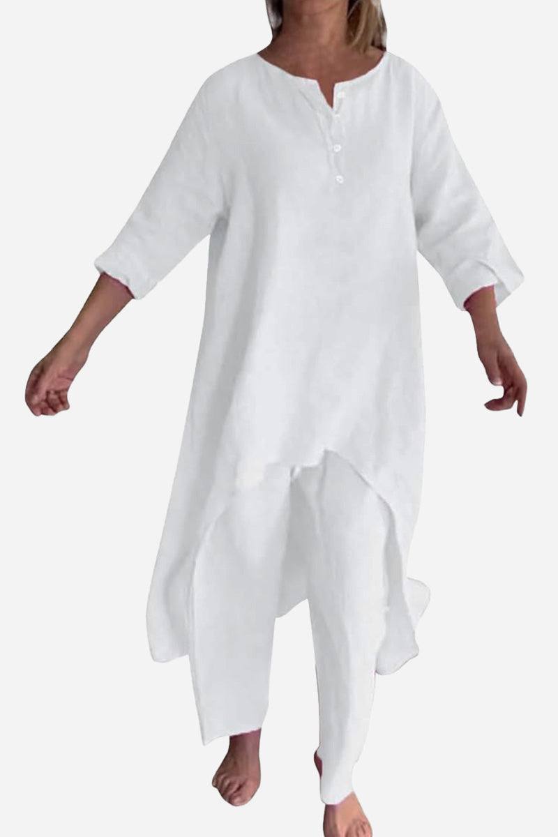 Breathable and featherlight white lounge set with loose fit and long top