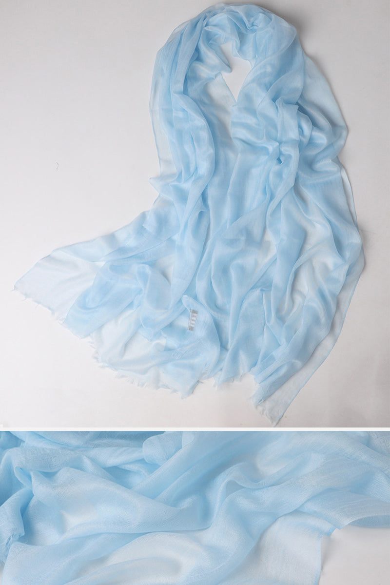Light blue 100% cashmere featherlight luxury scarf, soft and lightweight wrap for all seasons