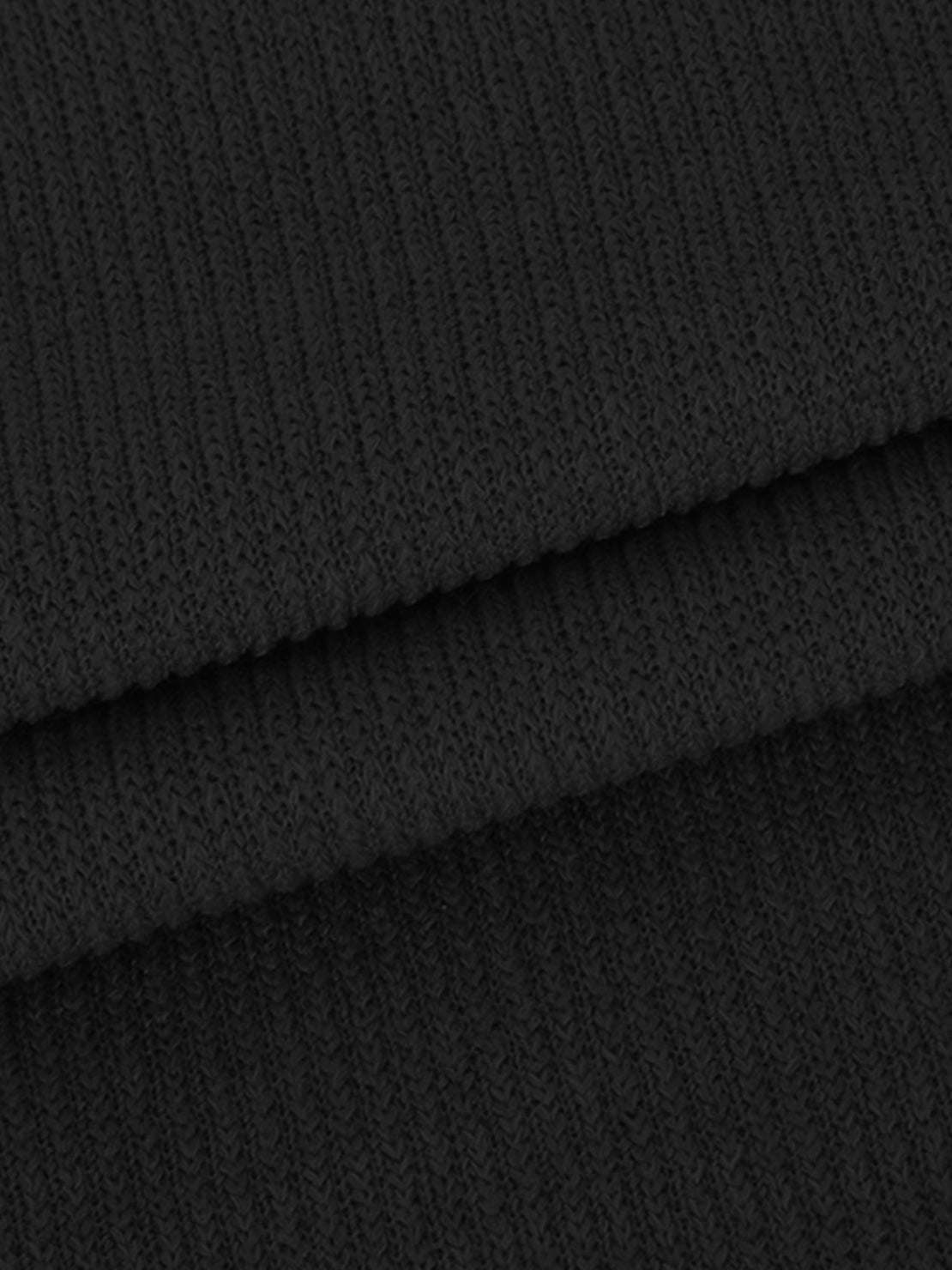 Close-up of black waffle-knit fabric texture for waffle-knit two-piece set