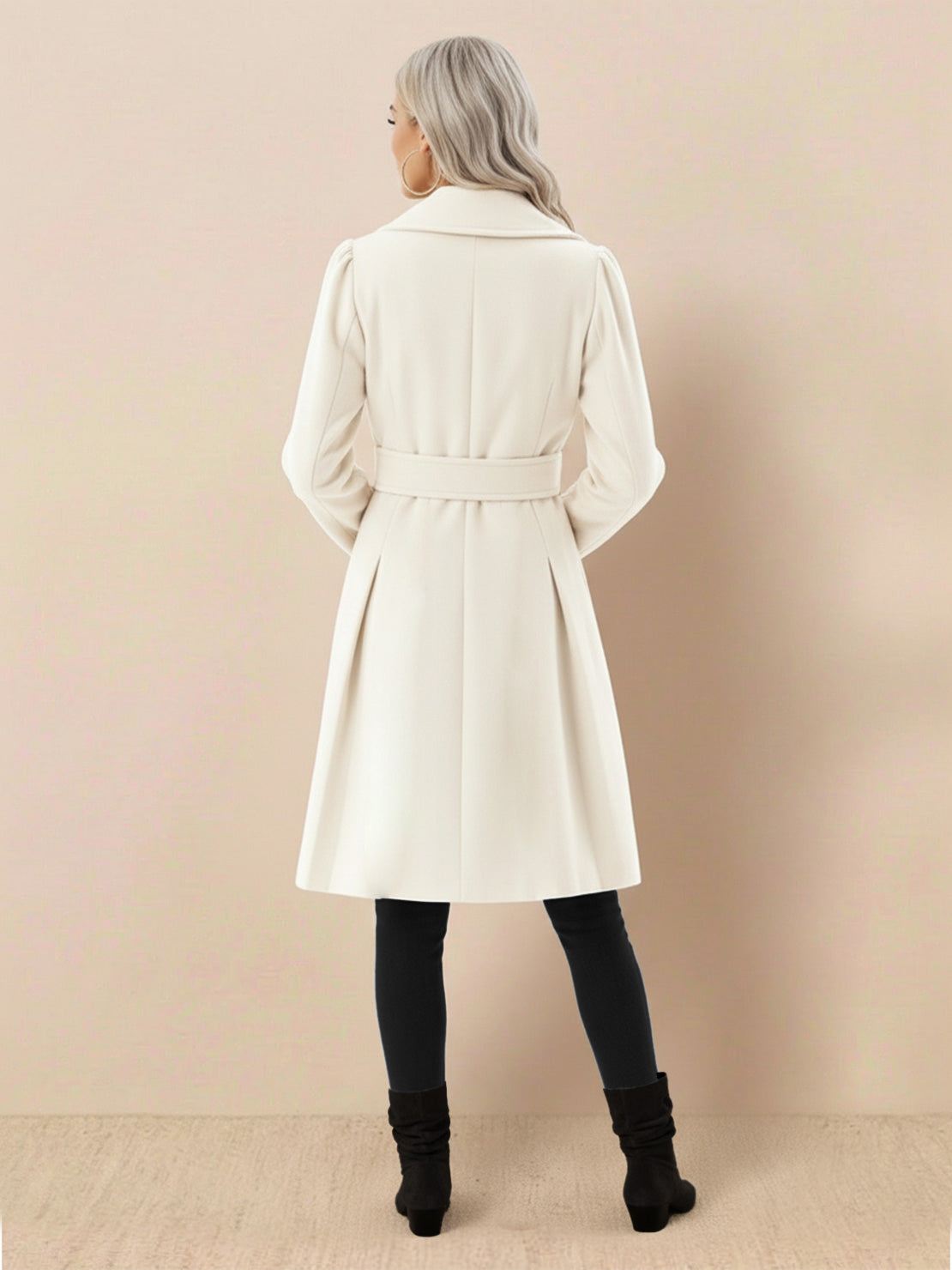 Tailored fit and flare trench coat with double-breasted buttons and non-wool fabric