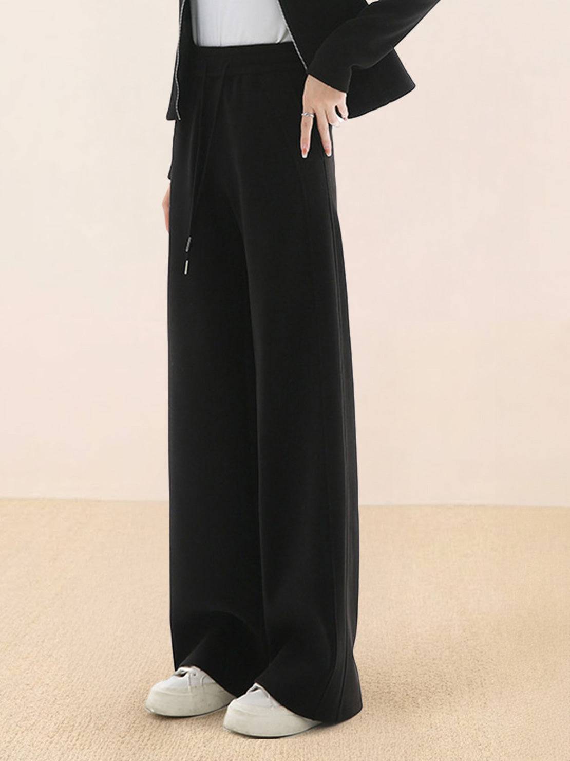 Nano-Fleece Zip Two-Piece Set with hip-length jacket and wide-leg pants in soft, wrinkle-resistant fabric