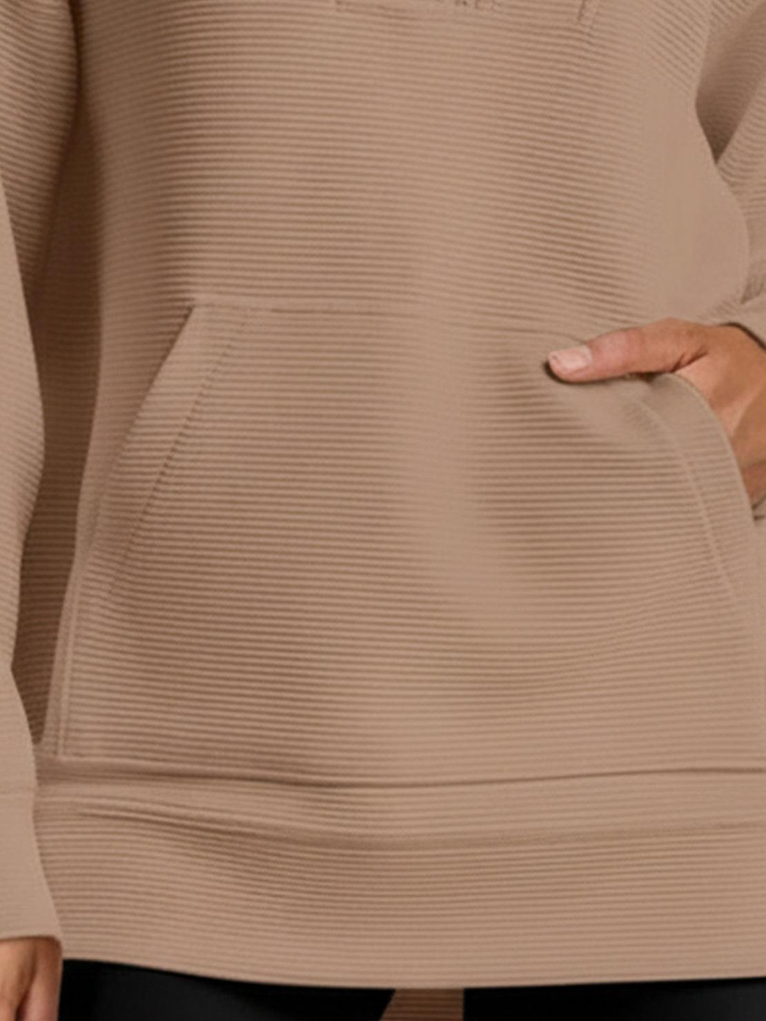 Half-Zip Waffle Pullover with fold-over collar and kangaroo pocket in warm waffle knit texture