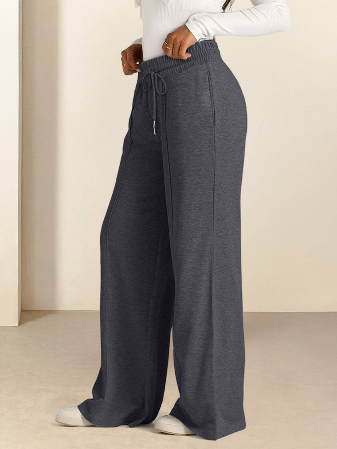 Soft knit wide-leg pants with relaxed fit and elastic drawstring waist in breathable fabric
