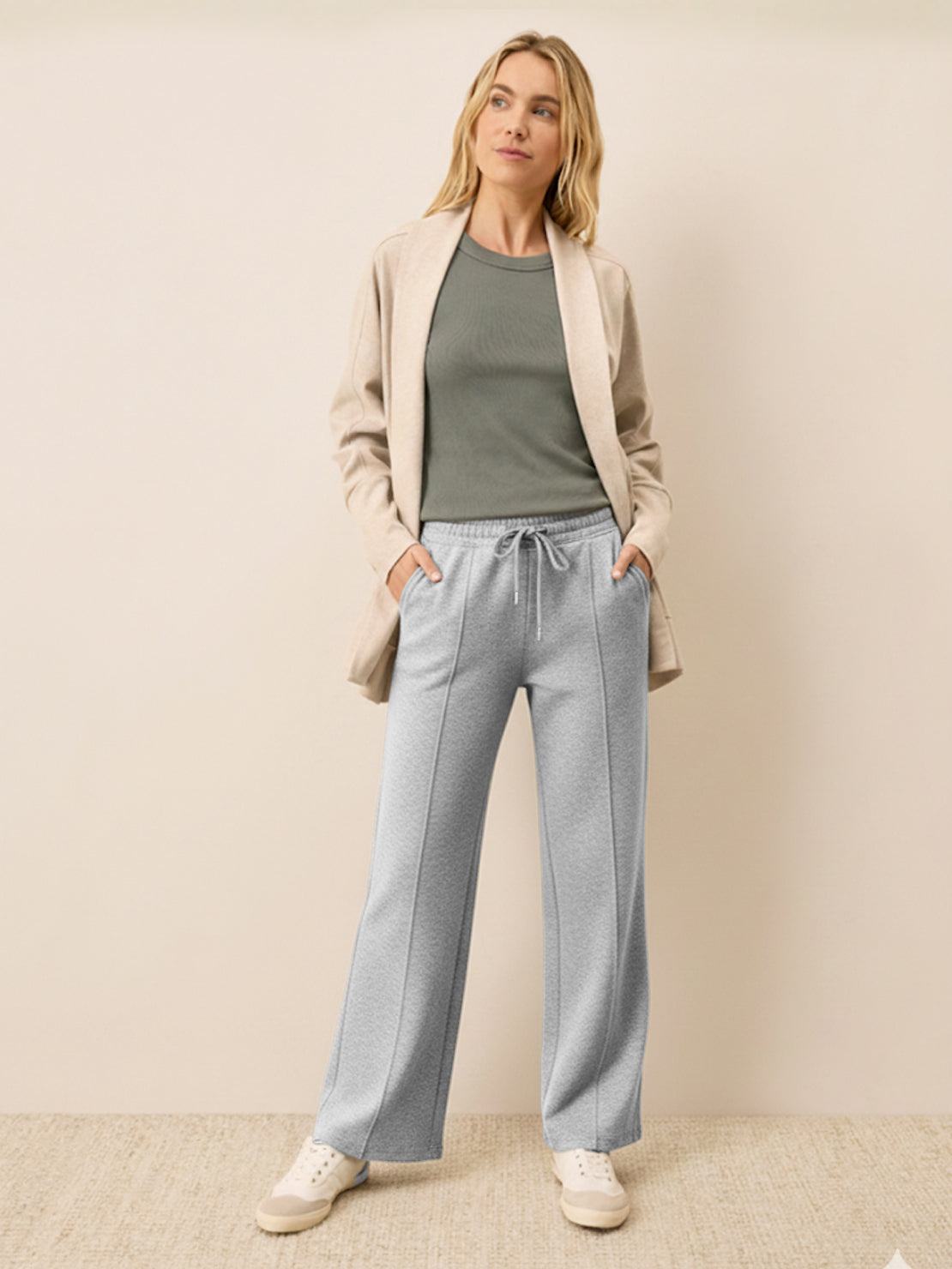 Soft knit wide-leg pants with breathable fabric and adjustable elastic waist
