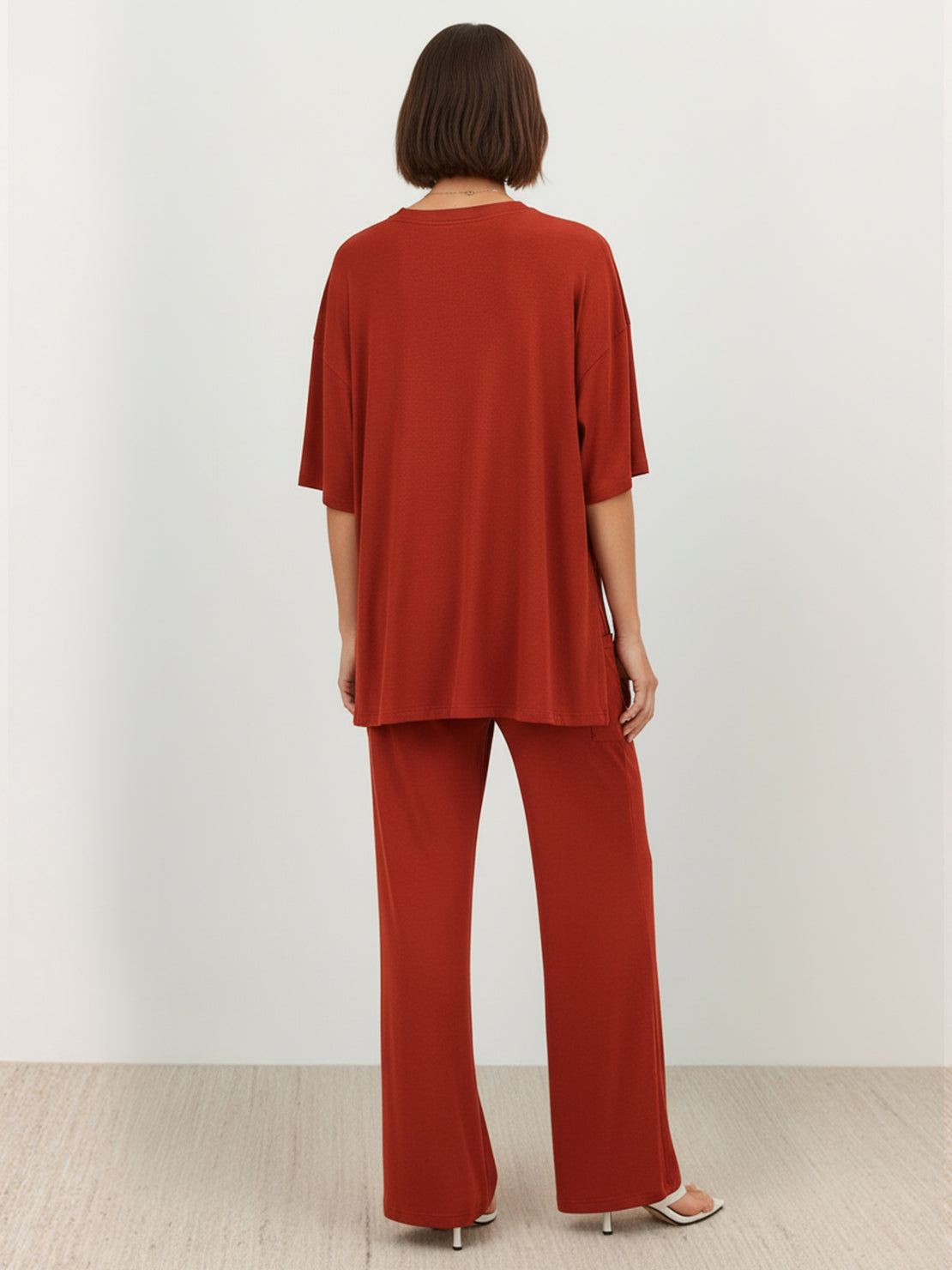 Oversized long-line loungewear set with pullover and straight-leg pants